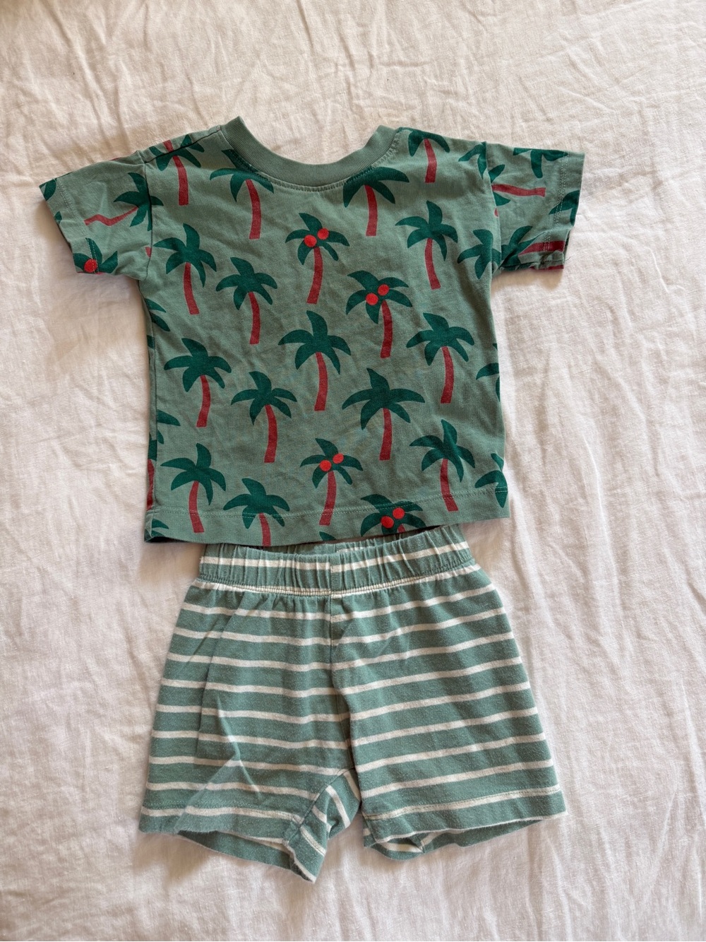Hanna Andersson Green Palm Tree Two-Piece Pajama Set with Red Accents